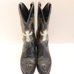 Peco Bill Women's Black Cowboy Boots Size 6 with an Embossed Cross